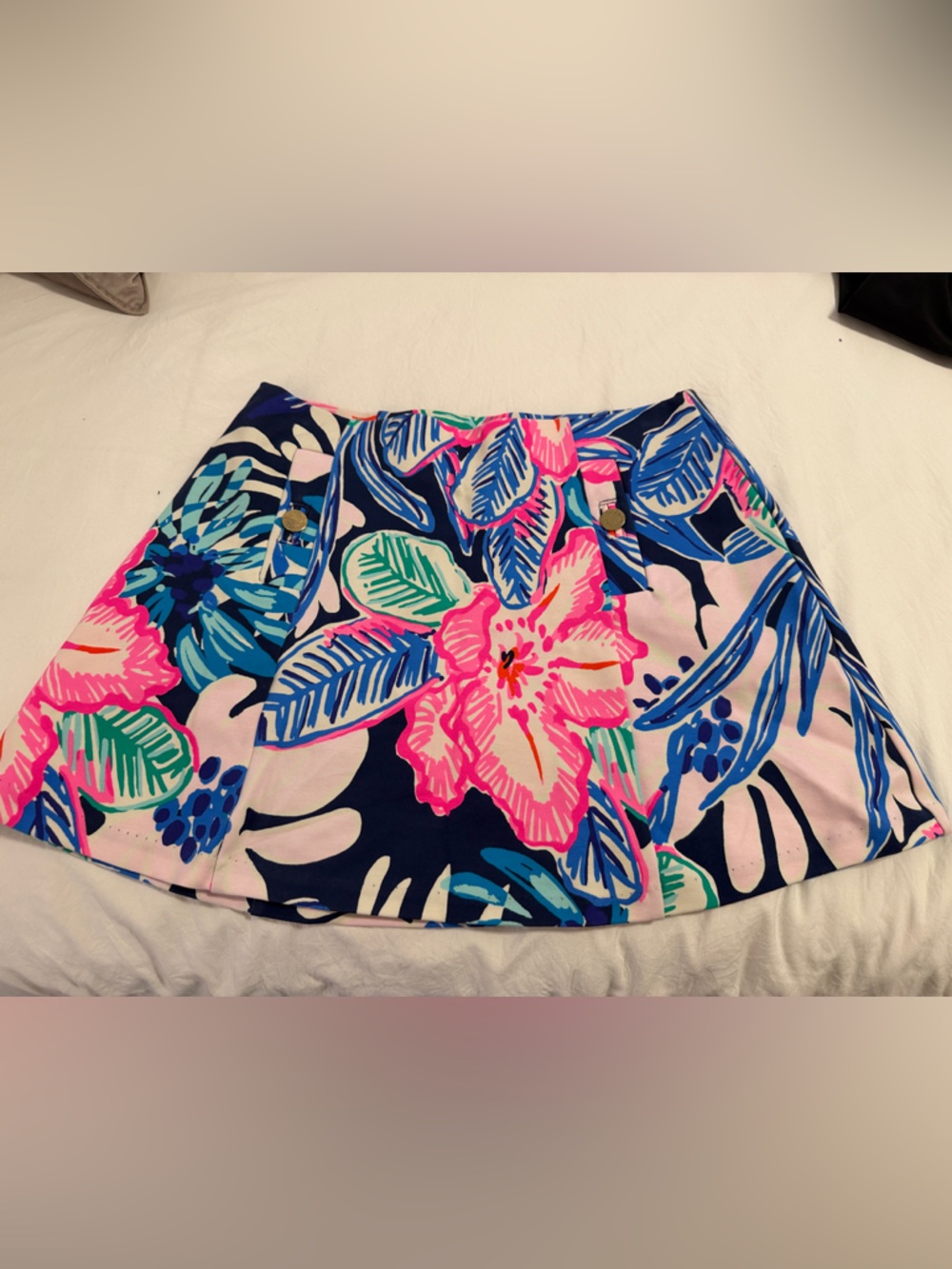Lilly Pulitzer Navy Pink Green Floral A-Line Skirt